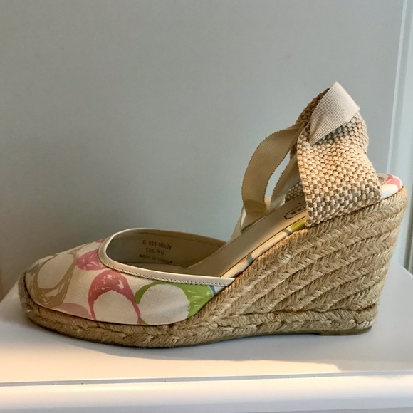 Coach Logo "Mindy"  Espadrille Wedges with Ankle Ties Size 9 - Picture 8 of 13